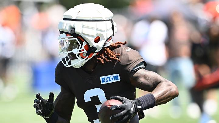 Aug 4, 2026; Berea, OH, USA; Cleveland Browns wide receiver Jerry Jeudy (3) runs with the ball after a catch during training camp at CrossCountry Mortgage Campus. Mandatory Credit: Ken Blaze-Imagn Images Aug 4, 2026; Berea, OH, USA; Cleveland Browns wide receiver Jerry Jeudy (3) runs with the ball after a catch during training camp at CrossCountry Mortgage Campus. Mandatory Credit: Ken Blaze-Imagn Images