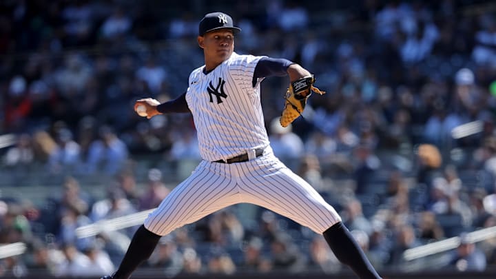 New York Yankees starting pitcher Jhony Brito (76) pitches.