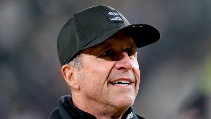 Dec 27, 2025; Green Bay, Wisconsin, USA; Baltimore Ravens head coach John Harbaugh walks off the field after the game against the Green Bay Packers at Lambeau Field. Mandatory Credit: Kayla Wolf-Imagn Images