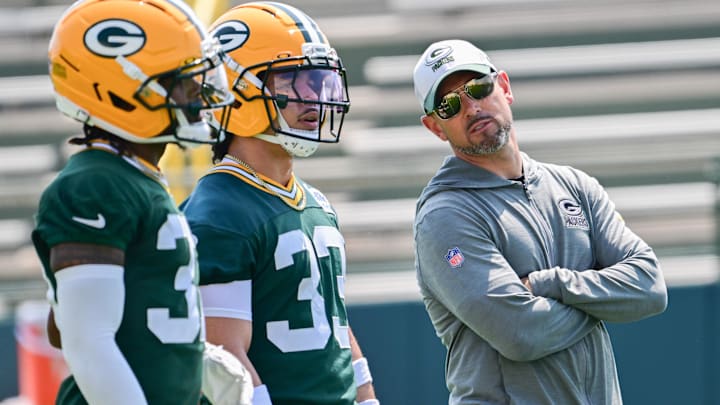 Jun 11, 2025; Green Bay, WI, USA;  Green Bay Packers head coach Matt LaFleur participates in the team's minicamp at Ray Nitschke Field. Mandatory Credit: Benny Sieu-Imagn Images