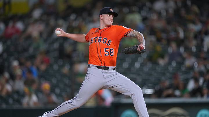 Sep 24, 2025; West Sacramento, California, USA; Houston Astros pitcher Hunter Brown (58) delivers a pitch against the Athletics in the first inning at Sutter Health Park. Mandatory Credit: Cary Edmondson-Imagn Images