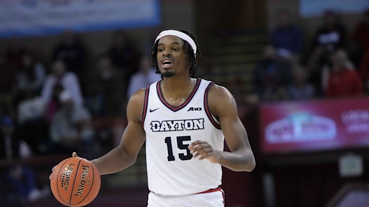 Nov 17, 2023; Charleston, SC, USA;Dayton Flyers forward DaRon Holmes II (15) brings the ball up