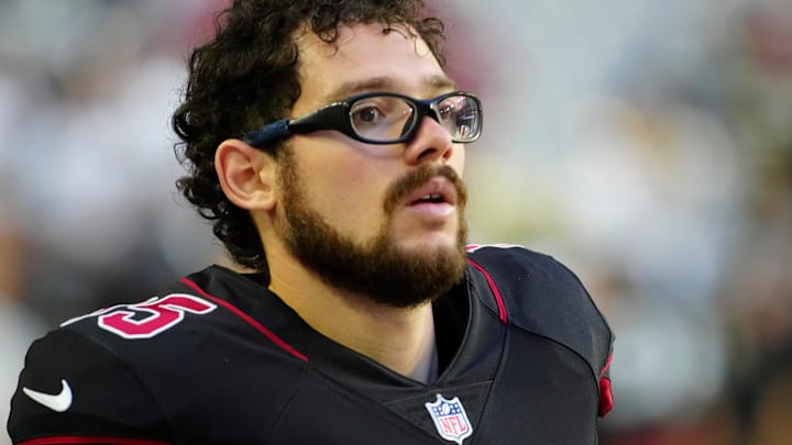October 20, 2022; Glendale, Ariz; USA; Cardinals kicker Rodrigo Blankenship warms up prior to a game