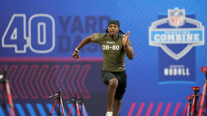 Mar 1, 2024; Indianapolis, IN, USA; Texas A&M defensive back Demani Richardson (DB60) works out