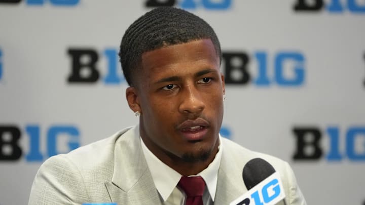 Jul 22, 2025; Las Vegas, NV, USA; Ohio State linebacker Sonny Styles speaks to the media during the Big Ten NCAA college football media days at Mandalay Bay Resort. Mandatory Credit: Lucas Peltier-Imagn Images