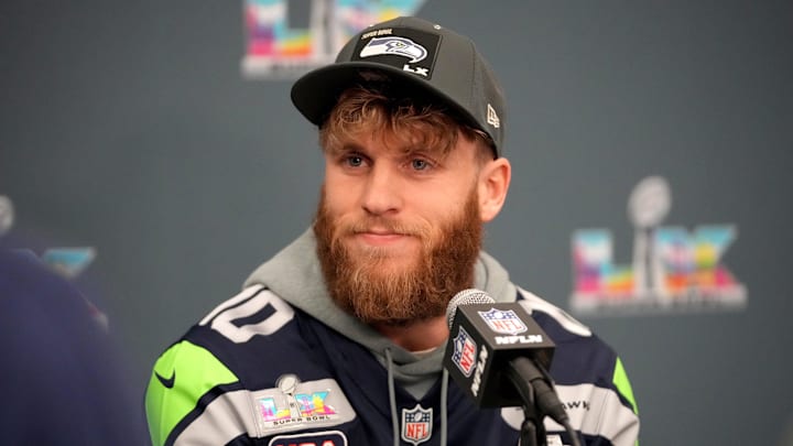 Feb 4, 2026; San Jose, CA, USA; Seattle Seahawks wide receiver Cooper Kupp (10) speaks to the media at the San Jose Convention Center. Mandatory Credit: Cary Edmondson-Imagn Images