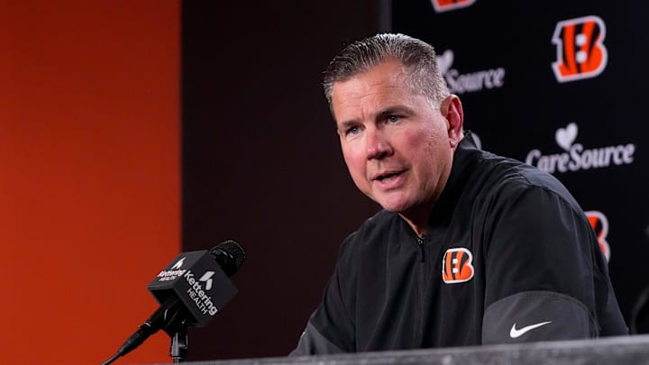 Cincinnati Bengals defensive coordinator Al Golden talks about newly signed defense tackle Dexter Lawrence in a press conference at Paycor Stadium in Cincinnati on Monday, April 20, 2026.