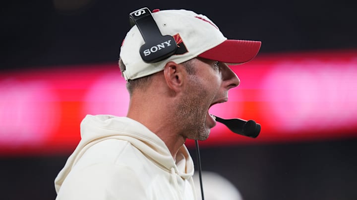 Arizona Cardinals head coach Jonathan Gannon yells out to his team as they play the Seattle Seahawks at State Farm Stadium in Glendale, on Sept. 25, 2025. Arizona Cardinals head coach Jonathan Gannon yells out to his team as they play the Seattle Seahawks at State Farm Stadium in Glendale, on Sept. 25, 2025.