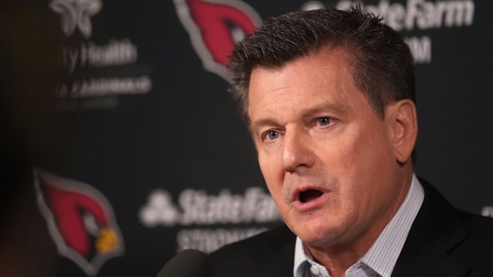 Arizona Cardinals owner Michael Bidwill speaks to the press from the Arizona Cardinals training center in Tempe after the decision to fire head coach Jonathan Gannon on Jan. 5, 2026.