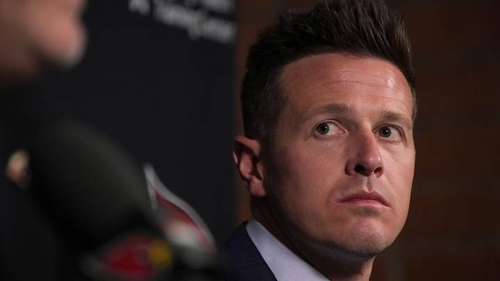 Arizona Cardinals head coach Mike LaFleur listens to general manager Monti Ossenfort speak during a press conference at the Arizona Cardinals facility in Tempe after the first round of the NFL Draft on April 23, 2026. Arizona Cardinals head coach Mike LaFleur listens to general manager Monti Ossenfort speak during a press conference at the Arizona Cardinals facility in Tempe after the first round of the NFL Draft on April 23, 2026.