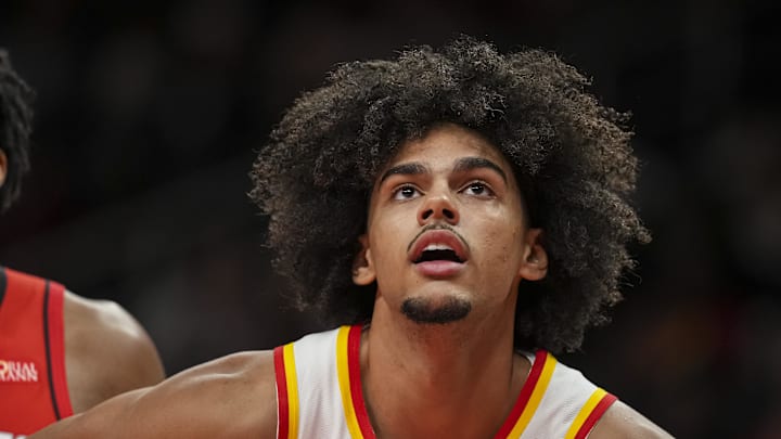 Oct 16, 2025; Atlanta, Georgia, USA; Atlanta Hawks forward Asa Newell (14) in action against the Houston Rockets during the second half at State Farm Arena. Mandatory Credit: Dale Zanine-Imagn Images Oct 16, 2025; Atlanta, Georgia, USA; Atlanta Hawks forward Asa Newell (14) in action against the Houston Rockets during the second half at State Farm Arena. Mandatory Credit: Dale Zanine-Imagn Images