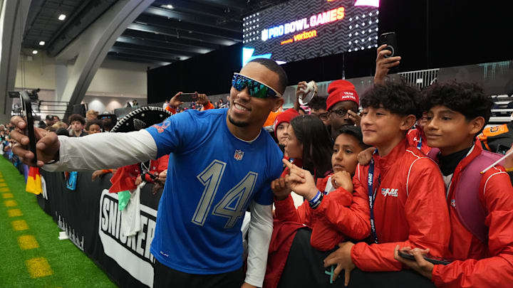Detroit Lions receiver Amon-Ra St. Brown. Detroit Lions receiver Amon-Ra St. Brown.