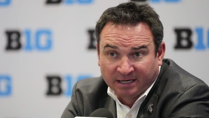 Michigan State head coach Jonathan Smith speaks to the media during Big Ten Football Media Days in Las Vegas.