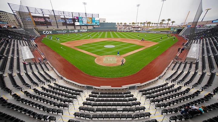 Mar 19, 2023; Summerlin, Nevada, USA; The Colorado Rockies and the Kansas City Royals warm up before a Spring Training game at Las Vegas Ballpark. Mandatory Credit: Stephen R. Sylvanie-Imagn Images Mar 19, 2023; Summerlin, Nevada, USA; The Colorado Rockies and the Kansas City Royals warm up before a Spring Training game at Las Vegas Ballpark. Mandatory Credit: Stephen R. Sylvanie-Imagn Images