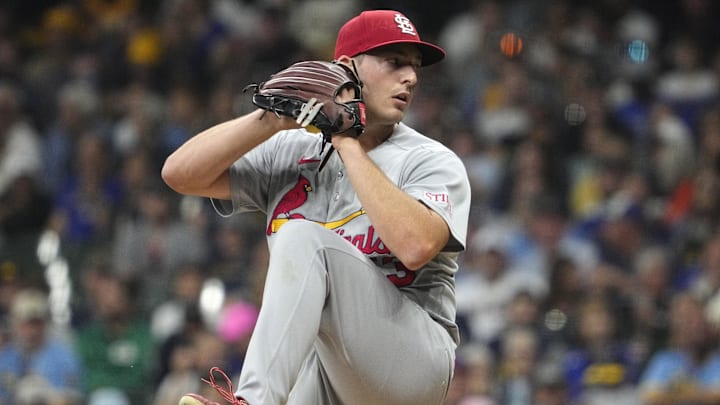Sep 12, 2025; Milwaukee, Wisconsin, USA; St. Louis Cardinals pitcher Andre Pallante (53) delivers a pitch against the Milwaukee Brewers in the first inning at American Family Field. Mandatory Credit: Michael McLoone-Imagn Images Sep 12, 2025; Milwaukee, Wisconsin, USA; St. Louis Cardinals pitcher Andre Pallante (53) delivers a pitch against the Milwaukee Brewers in the first inning at American Family Field. Mandatory Credit: Michael McLoone-Imagn Images