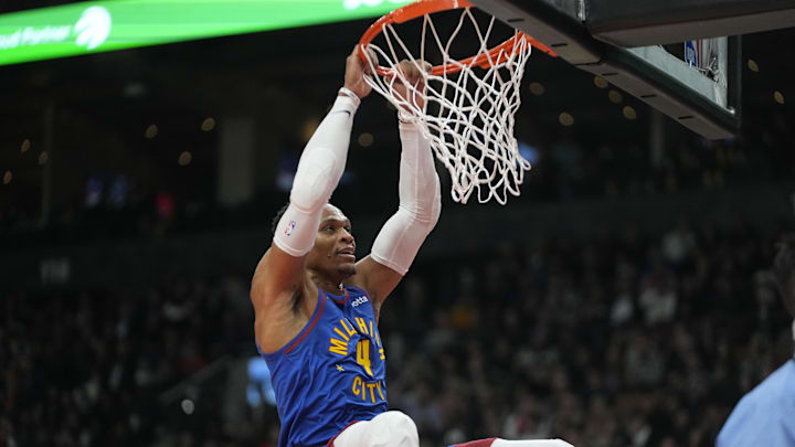 Denver Nuggets guard Russell Westbrook (4) against Toronto Raptors at Scotiabank Arena. Denver Nuggets guard Russell Westbrook (4) against Toronto Raptors at Scotiabank Arena.