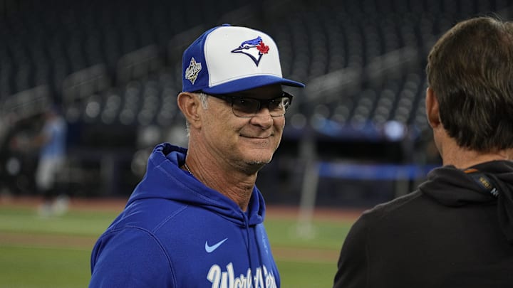 Oct 23, 2025; Toronto, ON, Canada; Toronto Blue Jays bench coach Don Mattingly during batting practice on during media day before game one of the World Series at Rogers Centre. Mandatory Credit: John E. Sokolowski-Imagn Images