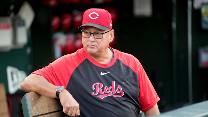 Sep 12, 2025; West Sacramento, California, USA; Cincinnati Reds manager Terry Francona (77) sits in the dugout before the start of the game against the Athletics at Sutter Health Park. Mandatory Credit: Cary Edmondson-Imagn Images Sep 12, 2025; West Sacramento, California, USA; Cincinnati Reds manager Terry Francona (77) sits in the dugout before the start of the game against the Athletics at Sutter Health Park. Mandatory Credit: Cary Edmondson-Imagn Images