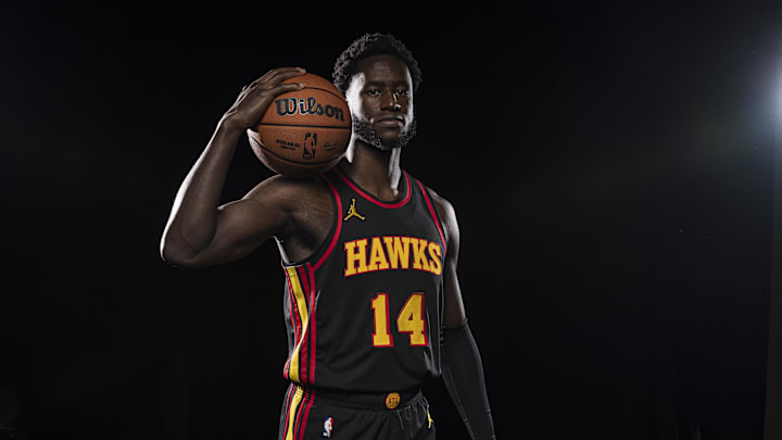 Oct 2, 2023; Atlanta, GA, USA; Atlanta Hawks guard AJ Griffin (14) photographed during Hawks Media Day Oct 2, 2023; Atlanta, GA, USA; Atlanta Hawks guard AJ Griffin (14) photographed during Hawks Media Day