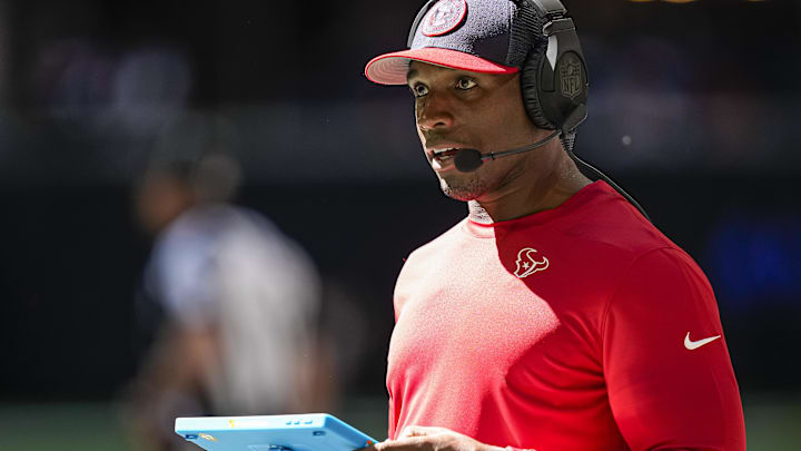Oct 8, 2023; Atlanta, Georgia, USA; Houston Texans head coach DeMeco Ryans on the sidelines against