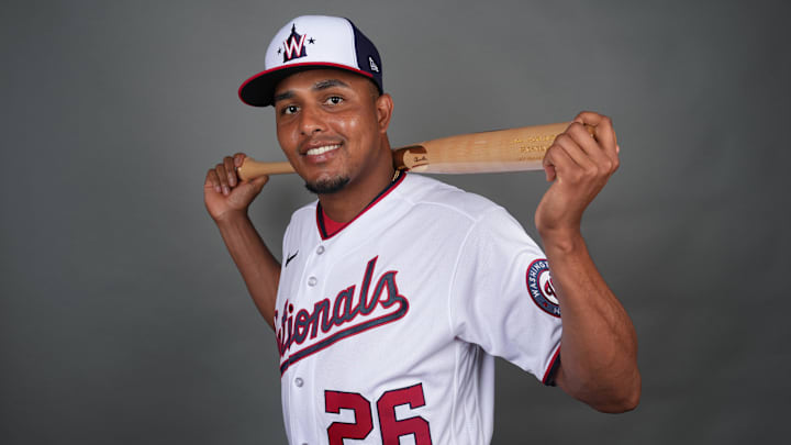 Feb 24, 2023; West Palm Beach, FL, USA;  Washington Nationals infielder Erick Mejia (26). 