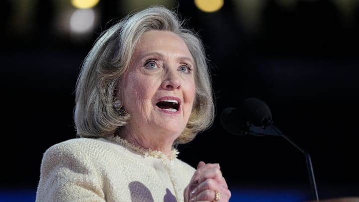 Aug 19, 2024; Chicago, IL, USA; Hillary Rodham Clinton, Former Secretary of State, speaks during the first day of the Democratic National Convention at the United Center. The DNC program will feature President Joe Biden and Former Secretary of State Hillary Clinton during Monday's ceremonies. Mandatory Credit: Josh Morgan-USA TODAY Aug 19, 2024; Chicago, IL, USA; Hillary Rodham Clinton, Former Secretary of State, speaks during the first day of the Democratic National Convention at the United Center. The DNC program will feature President Joe Biden and Former Secretary of State Hillary Clinton during Monday's ceremonies. Mandatory Credit: Josh Morgan-USA TODAY