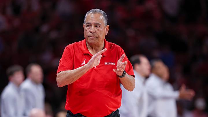 Mar 4, 2026; Houston, Texas, USA; Houston Cougars head coach Kelvin Sampson claps his hand while the Cougars play against the Baylor Bears in the second half at Fertitta Center. Mandatory Credit: Thomas Shea-Imagn Images