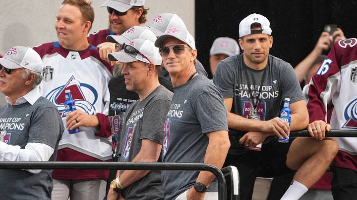 Jun 30, 2022; Denver, Colorado, USA; Colorado Avalanche general manager Joe Sakic during the Stanley Cup Championship Celebration. Mandatory Credit: Ron Chenoy-USA TODAY Sports Jun 30, 2022; Denver, Colorado, USA; Colorado Avalanche general manager Joe Sakic during the Stanley Cup Championship Celebration. Mandatory Credit: Ron Chenoy-USA TODAY Sports