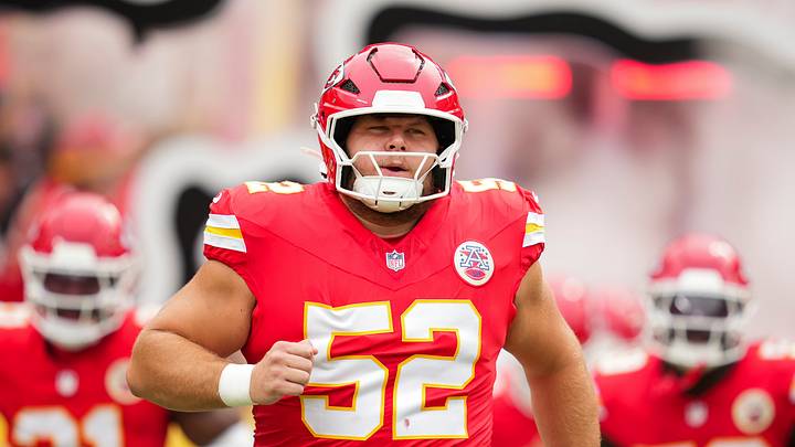 Aug 15, 2026; Kansas City, Missouri, USA; Kansas City Chiefs center Creed Humphrey (52) takes the field prior to a game against the Los Angeles Rams at Arrowhead Stadium. Mandatory Credit: Jay Biggerstaff-Imagn Images