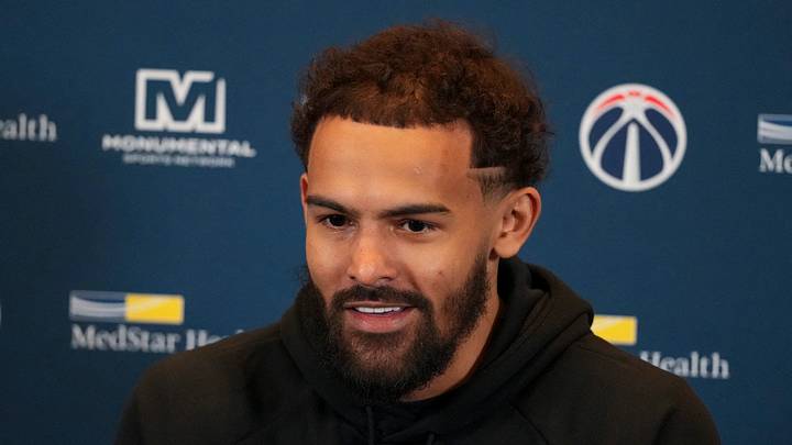 Feb 24, 2026; Atlanta, Georgia, USA; Washington Wizards guard Trae Young (3) meets with the media during his first return to play the Atlanta Hawks at State Farm Arena. Mandatory Credit: Dale Zanine-Imagn Images Feb 24, 2026; Atlanta, Georgia, USA; Washington Wizards guard Trae Young (3) meets with the media during his first return to play the Atlanta Hawks at State Farm Arena. Mandatory Credit: Dale Zanine-Imagn Images