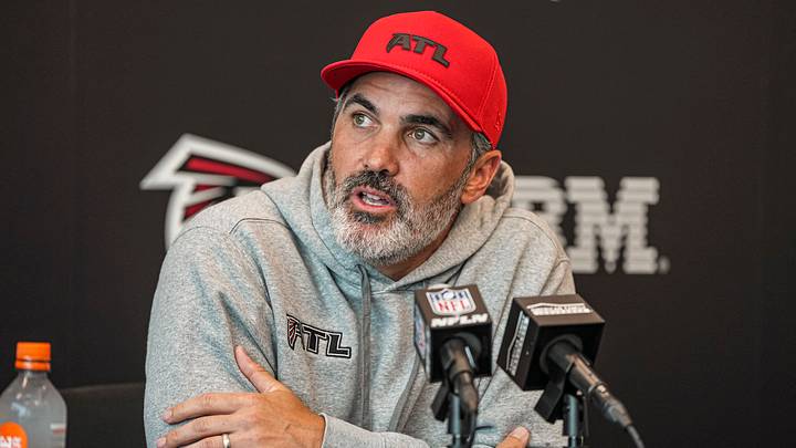 Jun 16, 2026; Atlanta, GA, USA; Atlanta Falcons head coach Kevin Stefanski talks to the media before practice at Minicamp. Mandatory Credit: Dale Zanine-Imagn Images
