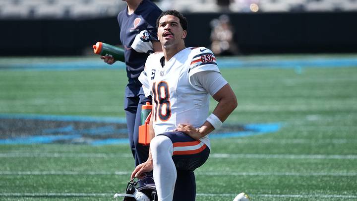 Sep 13, 2026; Charlotte, North Carolina, USA;  Chicago Bears quarterback Caleb Williams (18) looks on during the second half against the Carolina Panthers at Bank of America Stadium.  Mandatory Credit: Jim Dedmon-Imagn Images