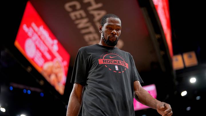 San Francisco, California, USA; Houston Rockets forward Kevin Durant (7) walks off the court before the start of the game against the Golden State Warriors at the Chase Center. Mandatory Credit: Cary Edmondson-Imagn Images