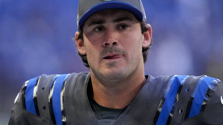 Indianapolis Colts quarterback Daniel Jones (17) walks off the field
