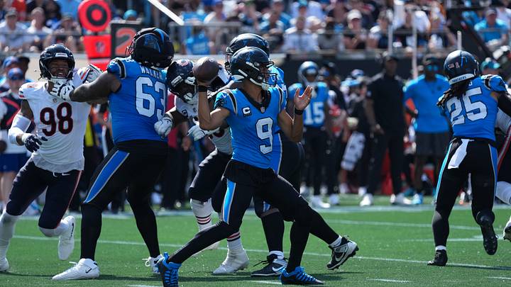 Carolina Panthers quarterback Bryce Young (9) looks to throw in the second half Carolina Panthers quarterback Bryce Young (9) looks to throw in the second half