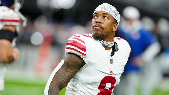 New York Giants safety Jevón Holland looks on during warm-ups New York Giants safety Jevón Holland looks on during warm-ups