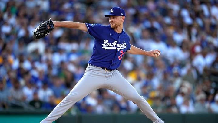 Jun 29, 2026; West Sacramento, California, USA; Los Angeles Dodgers pitcher Eric Lauer (33) delivers a pitch against the Athletics in the first inning at Sutter Health Park. Mandatory Credit: Cary Edmondson-Imagn Images Jun 29, 2026; West Sacramento, California, USA; Los Angeles Dodgers pitcher Eric Lauer (33) delivers a pitch against the Athletics in the first inning at Sutter Health Park. Mandatory Credit: Cary Edmondson-Imagn Images