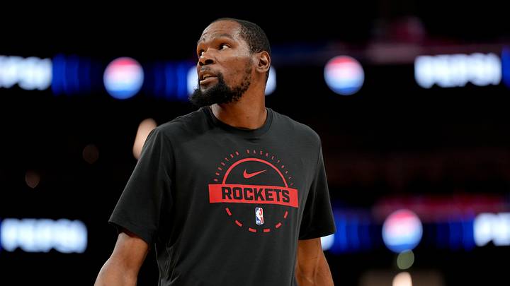 Apr 5, 2026; San Francisco, California, USA; Houston Rockets forward Kevin Durant (7) stands on the court before the start of the game against the Golden State Warriors at the Chase Center. Mandatory Credit: Cary Edmondson-Imagn Images Apr 5, 2026; San Francisco, California, USA; Houston Rockets forward Kevin Durant (7) stands on the court before the start of the game against the Golden State Warriors at the Chase Center. Mandatory Credit: Cary Edmondson-Imagn Images