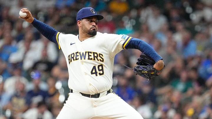 Aug 4, 2026; Milwaukee, Wisconsin, USA; Milwaukee Brewers relief pitcher Antonio Senzatela (49) delivers a pitch against the Pittsburgh Pirates in the seventh inning at American Family Field. Mandatory Credit: Michael McLoone-Imagn Images Aug 4, 2026; Milwaukee, Wisconsin, USA; Milwaukee Brewers relief pitcher Antonio Senzatela (49) delivers a pitch against the Pittsburgh Pirates in the seventh inning at American Family Field. Mandatory Credit: Michael McLoone-Imagn Images