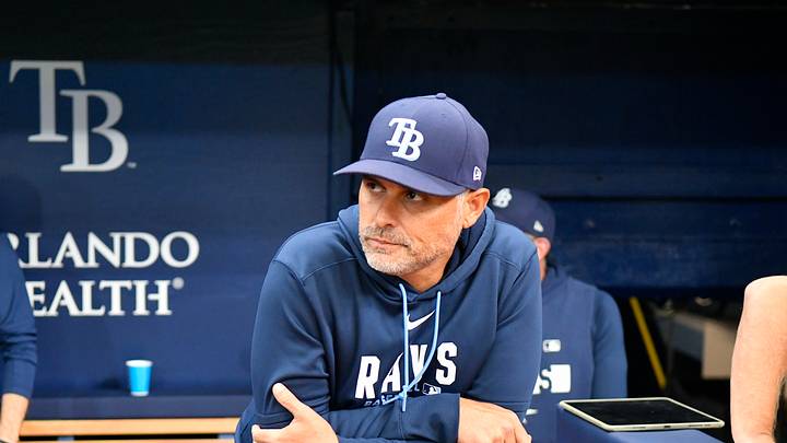 Jul 10, 2026; St. Petersburg, Florida, USA; Tampa Bay Rays manager Kevin Cash (16) looks at the scoreboard during the third inning against Seattle Mariners at Tropicana Field. Mandatory Credit: Pablo Robles-Imagn Images Jul 10, 2026; St. Petersburg, Florida, USA; Tampa Bay Rays manager Kevin Cash (16) looks at the scoreboard during the third inning against Seattle Mariners at Tropicana Field. Mandatory Credit: Pablo Robles-Imagn Images