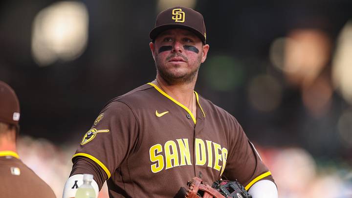 Jul 20, 2026; Atlanta, Georgia, USA; San Diego Padres first baseman Ty France (25) prepares for a game against the Atlanta Braves at Truist Park. Mandatory Credit: Brett Davis-Imagn Images