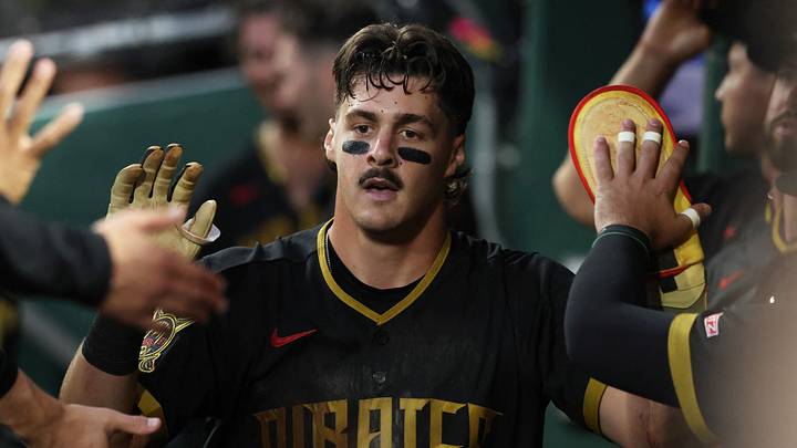 Sep 4, 2026; Pittsburgh, Pennsylvania, USA;  Pittsburgh Pirates shortstop Konnor Griffin (6) high-fives in the dugout after scoring a run against the Los Angeles Angels during the second inning at PNC Park.  Mandatory Credit: Charles LeClaire-Imagn Images