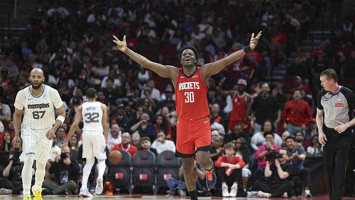 Apr 12, 2026; Houston, Texas, USA; Houston Rockets center Clint Capela (30) celebrates after a play during the fourth quarter against the Memphis Grizzlies at Toyota Center. Mandatory Credit: Troy Taormina-Imagn Images Apr 12, 2026; Houston, Texas, USA; Houston Rockets center Clint Capela (30) celebrates after a play during the fourth quarter against the Memphis Grizzlies at Toyota Center. Mandatory Credit: Troy Taormina-Imagn Images