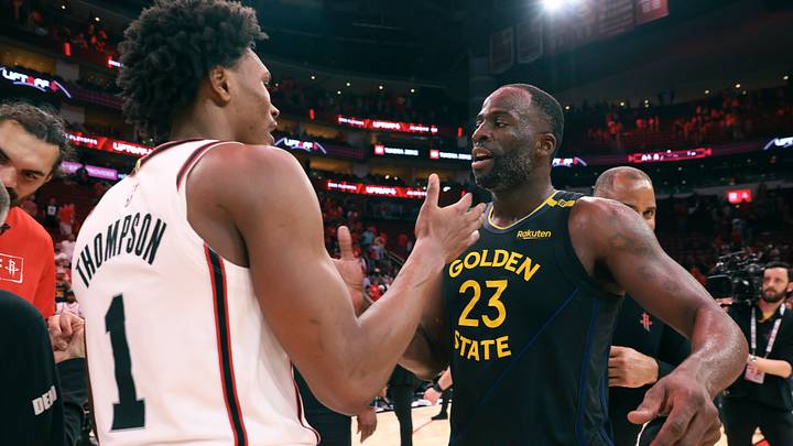 May 4, 2025; Houston, Texas, USA; Golden State Warriors forward Draymond Green (23) greets Houston Rockets forward Amen Thompson (1) after game seven of the first round for the 2025 NBA Playoffs at Toyota Center. Mandatory Credit: Troy Taormina-Imagn Images May 4, 2025; Houston, Texas, USA; Golden State Warriors forward Draymond Green (23) greets Houston Rockets forward Amen Thompson (1) after game seven of the first round for the 2025 NBA Playoffs at Toyota Center. Mandatory Credit: Troy Taormina-Imagn Images
