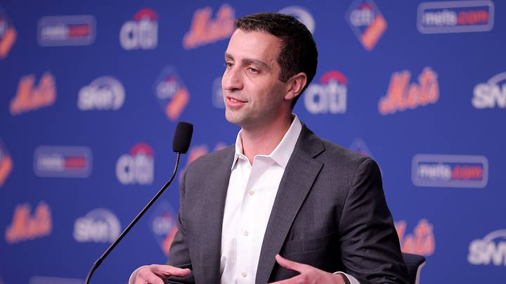 Jun 26, 2026; New York City, New York, USA; New York Mets president of baseball operations David Stearns speaks during a press conference before a game against the Philadelphia Phillies at Citi Field. The club earlier today parted ways with manager Carlos Mendoza (not pictured). Mandatory Credit: Brad Penner-Imagn Images