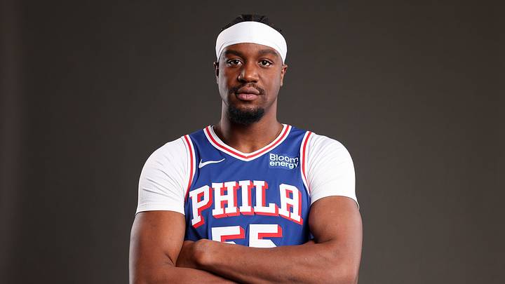 Philadelphia 76ers Ariel Hukporti poses for a photo during media day on Sep. 28, 2026.