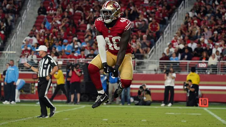 Aug 13, 2026; Santa Clara, California, USA; San Francisco 49ers linebacker Tatum Bethune (48) celebrates after a sack against the Tennessee Titans in the third quarter at Levi's Stadium. Mandatory Credit: David Gonzales-Imagn Images Aug 13, 2026; Santa Clara, California, USA; San Francisco 49ers linebacker Tatum Bethune (48) celebrates after a sack against the Tennessee Titans in the third quarter at Levi's Stadium. Mandatory Credit: David Gonzales-Imagn Images