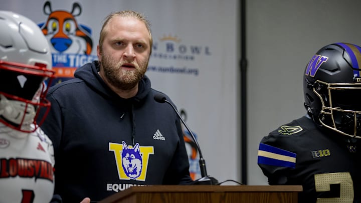 Steve Belichick, Defensive Coordinator for the Washington football team, answers questions from the media during the coordinator news conference at the Hawthorn Suites in El Paso, Texas, on Saturday, Dec. 28, 2024.