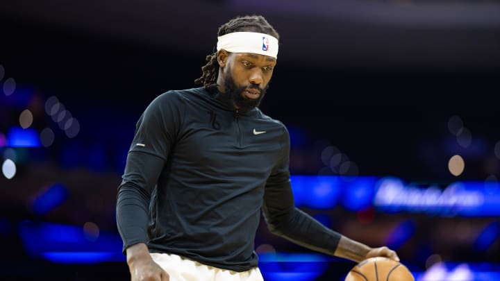 Jan 6, 2024; Philadelphia, Pennsylvania, USA; Philadelphia 76ers guard Patrick Beverley warms up before action against the Utah Jazz at Wells Fargo Center. Mandatory Credit: Bill Streicher-USA TODAY Sports