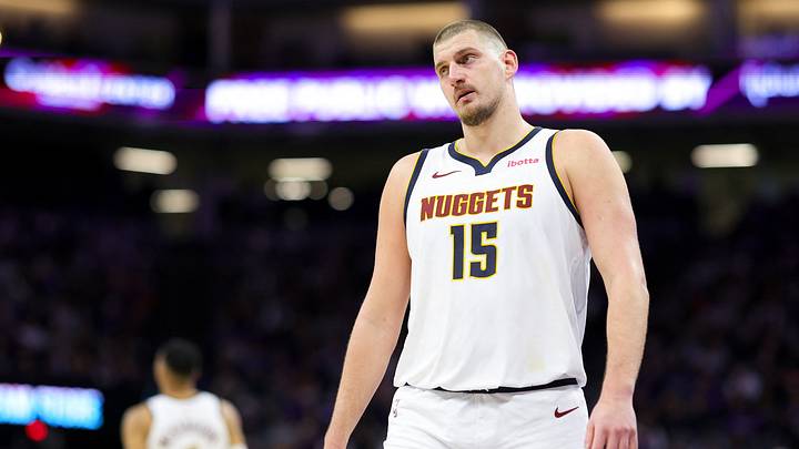 Dec 16, 2024; Sacramento, California, USA; Denver Nuggets center Nikola Jokic (15) looks on during the fourth quarter against the Sacramento Kings at Golden 1 Center. Mandatory Credit: Sergio Estrada-Imagn Images Dec 16, 2024; Sacramento, California, USA; Denver Nuggets center Nikola Jokic (15) looks on during the fourth quarter against the Sacramento Kings at Golden 1 Center. Mandatory Credit: Sergio Estrada-Imagn Images